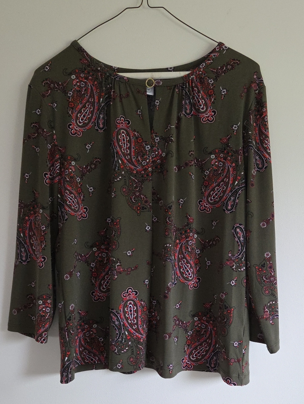 Liz Claiborne Olive Green Paisley Long-Sleeve Blouse